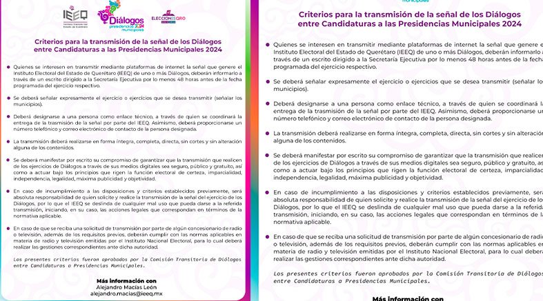 Emite IEEQ criterios para transmisión de Diálogos 2 Emite IEEQ