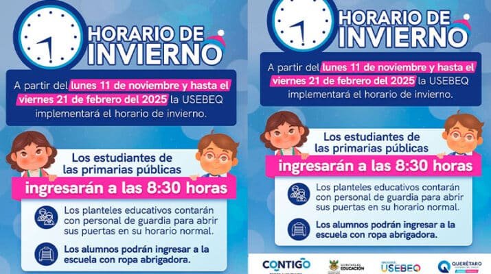 Anuncia USEBEQ horario de invierno a partir del 11 de noviembre 1 horario de