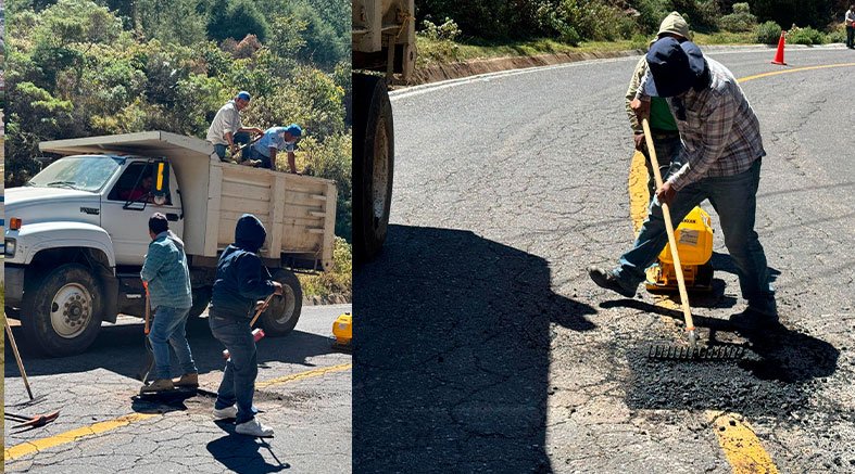 Trabajos de bacheo carretera federal 120 San Juan del Río – Xilitla 2 carretera