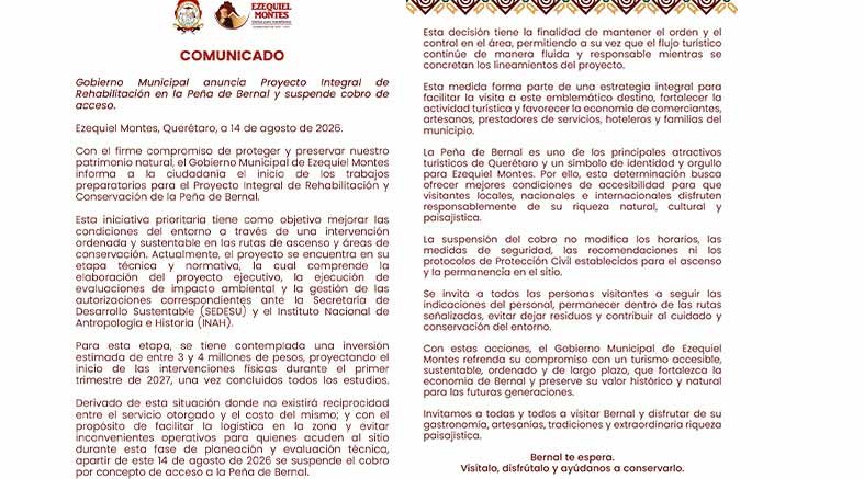 Suspenden cobro de acceso a la Peña de Bernal 2 Suspenden cobro